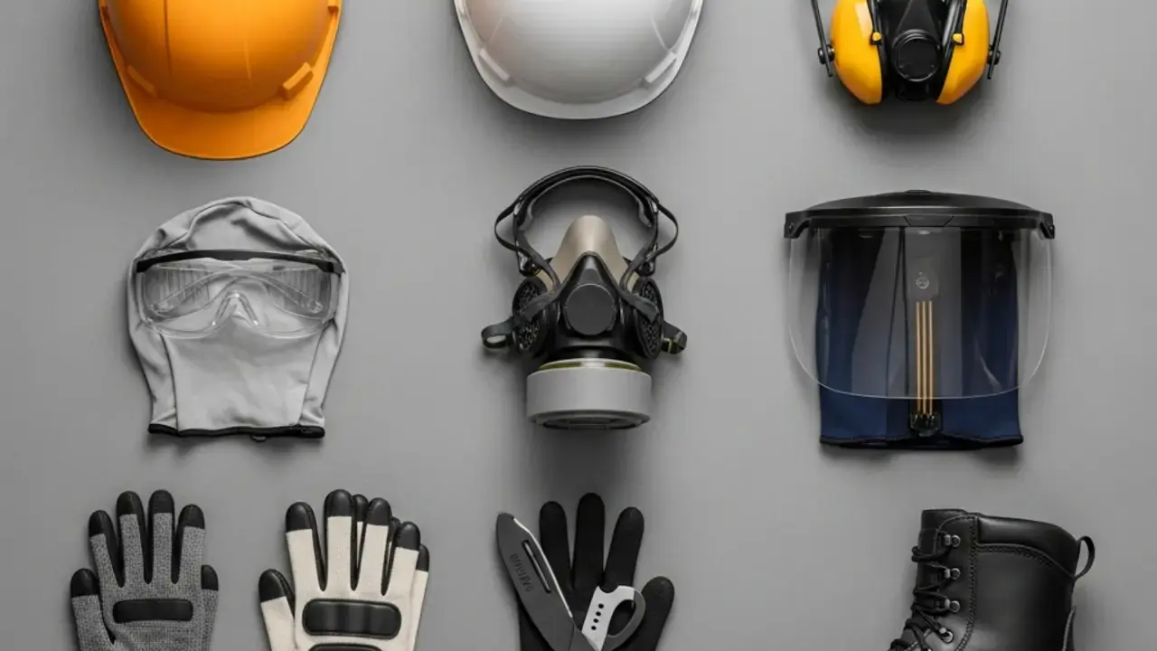Diferentes tipos de equipamentos de proteção individual para diversos riscos